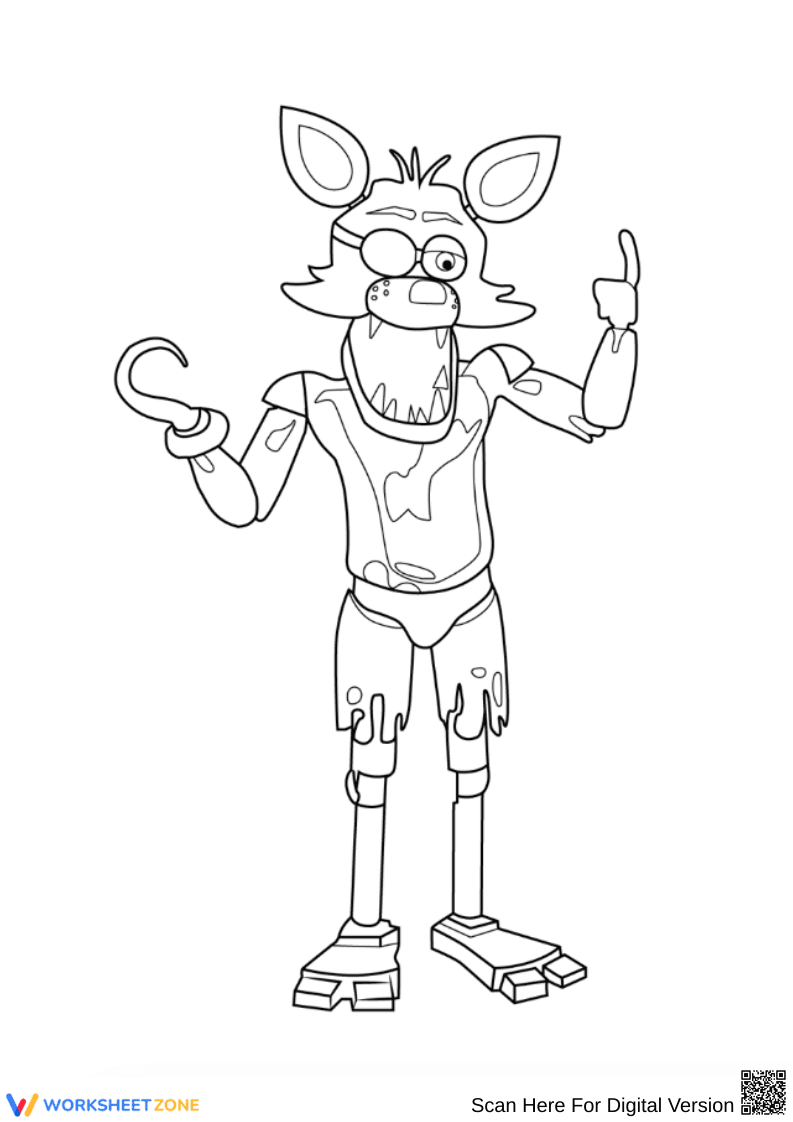 Foxy Coloring Page – Pointing Pirate Animatronic Pose - Page 1