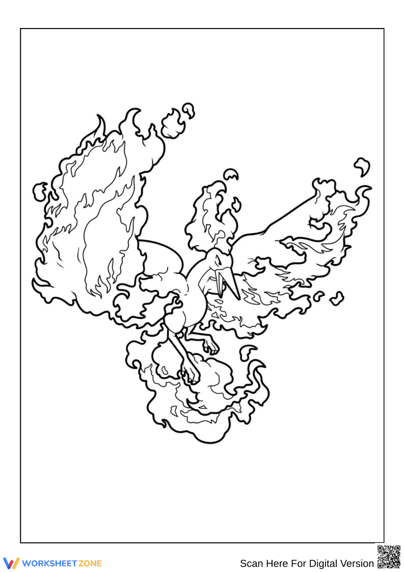 Legendary Moltres Pokémon Coloring Page - Page 1