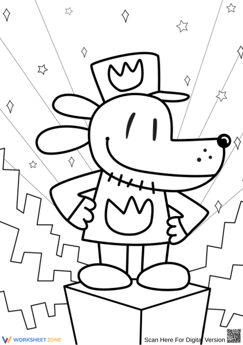 Cartoon Dog Hero on Rooftop – Dog Man Coloring Page - Page 1
