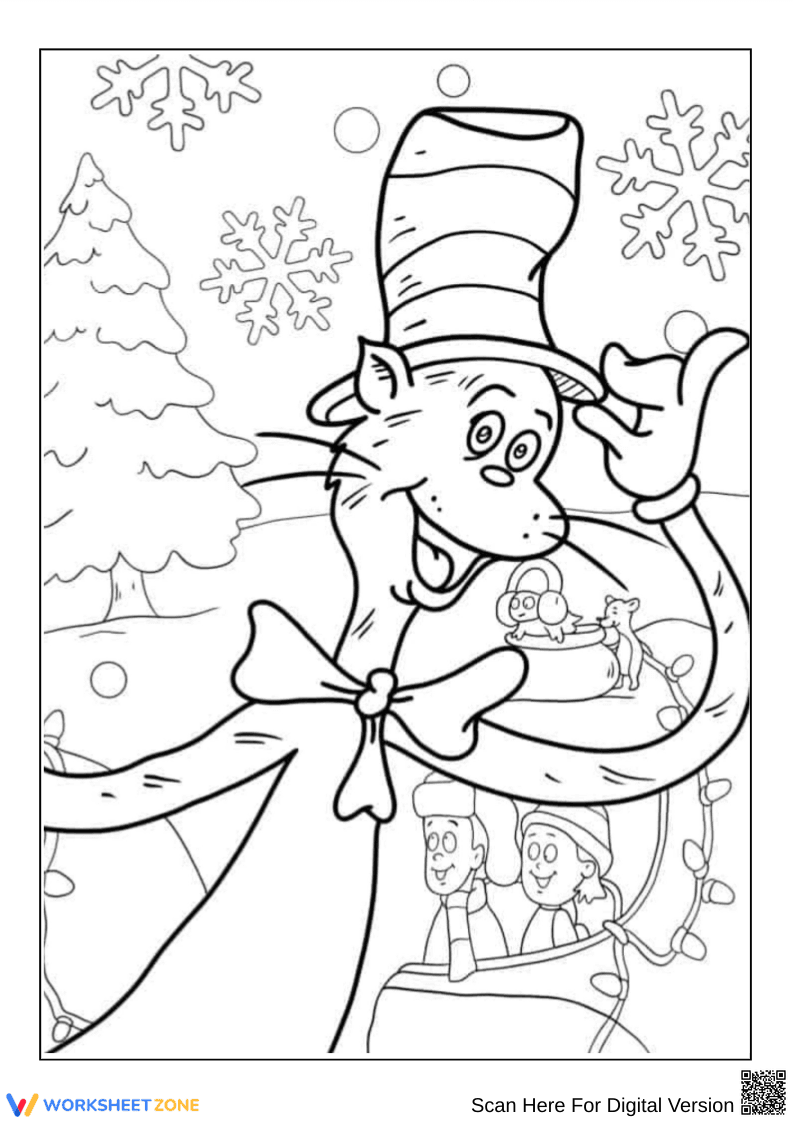 Cat in the Hat Winter Holiday Coloring Page - Page 1