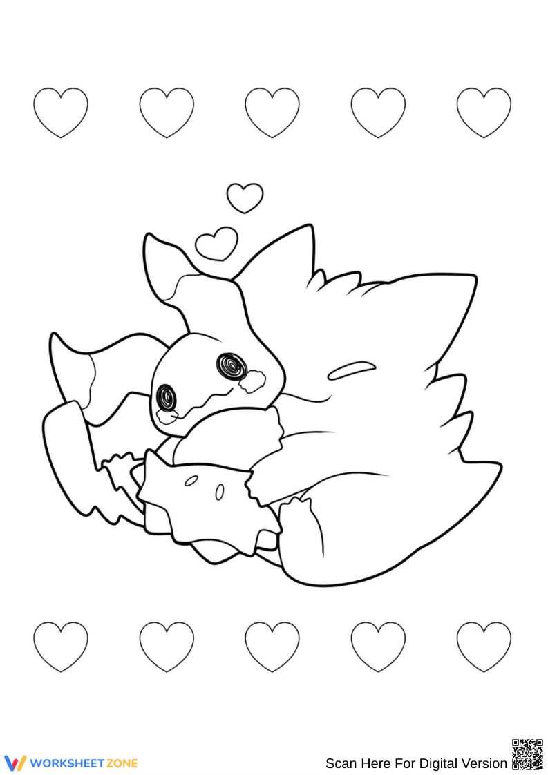 Mimikyu Hugging Gengar Cute Pokémon Coloring Page - Page 1