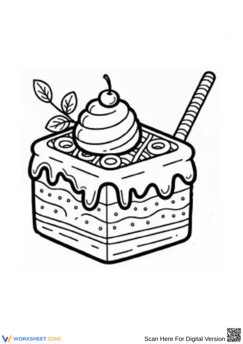 Square Shape and Dessert Slice Coloring Pages for Kids - Page 1