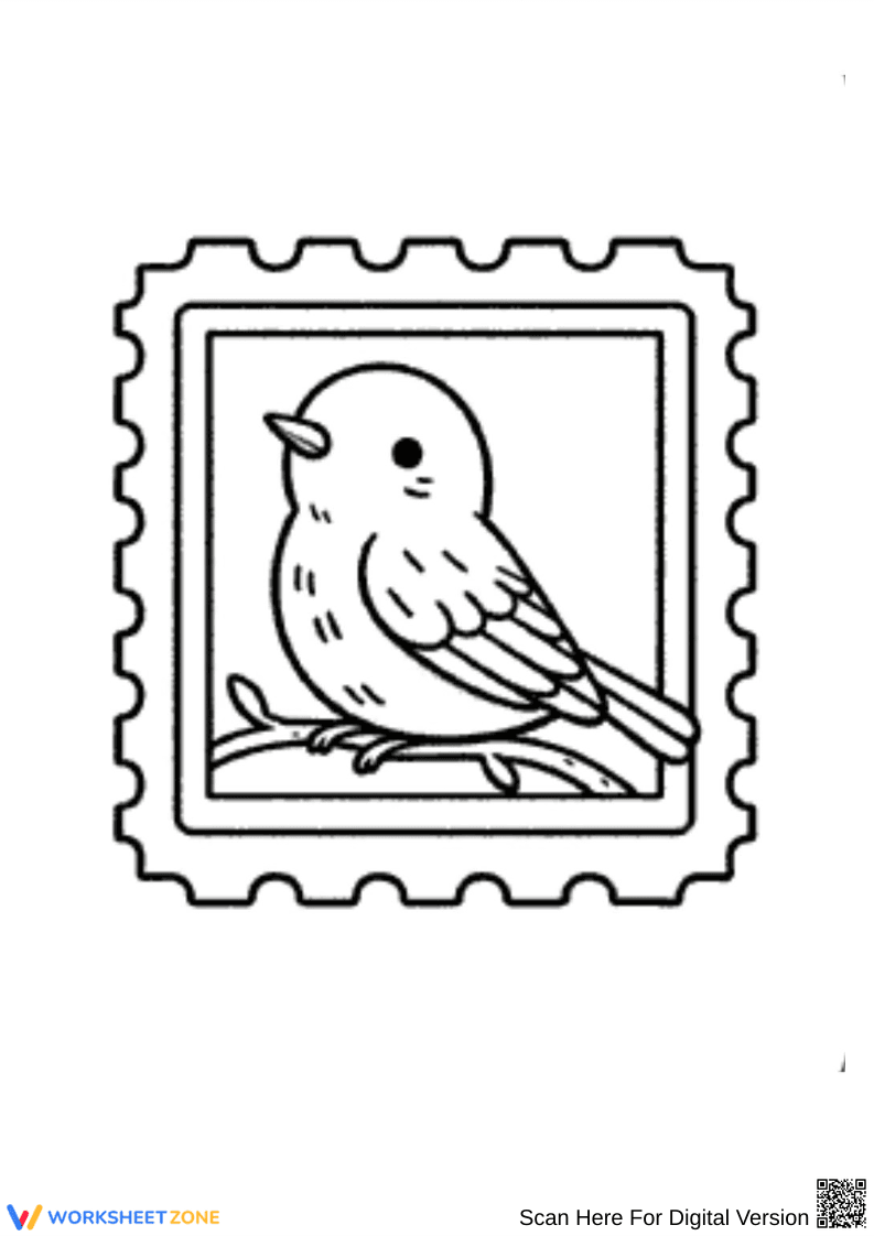 Bird Stamp Square Coloring Page for Kids - Page 1