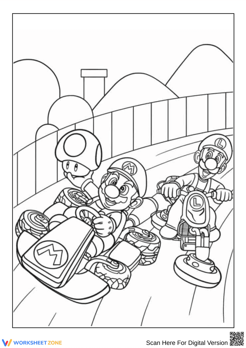 Mario and Luigi Kart Racing Coloring Page - Page 1