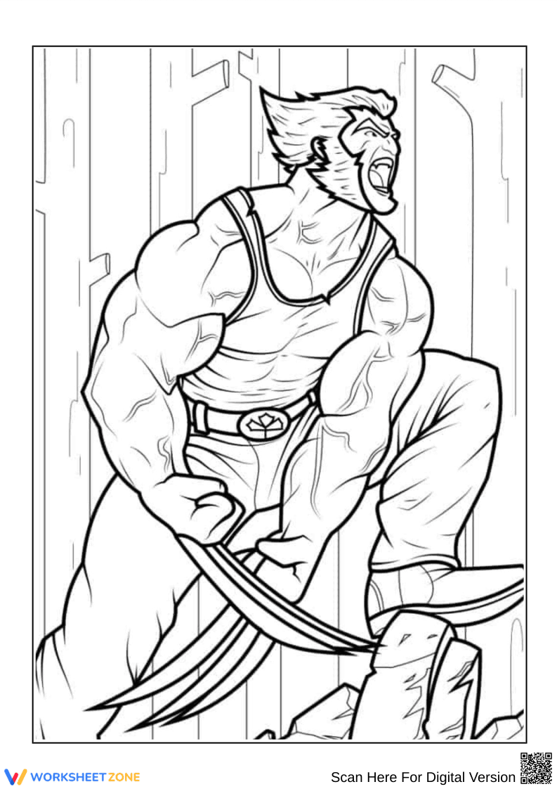 Wolverine Roaring Action Pose Coloring Page - Page 1
