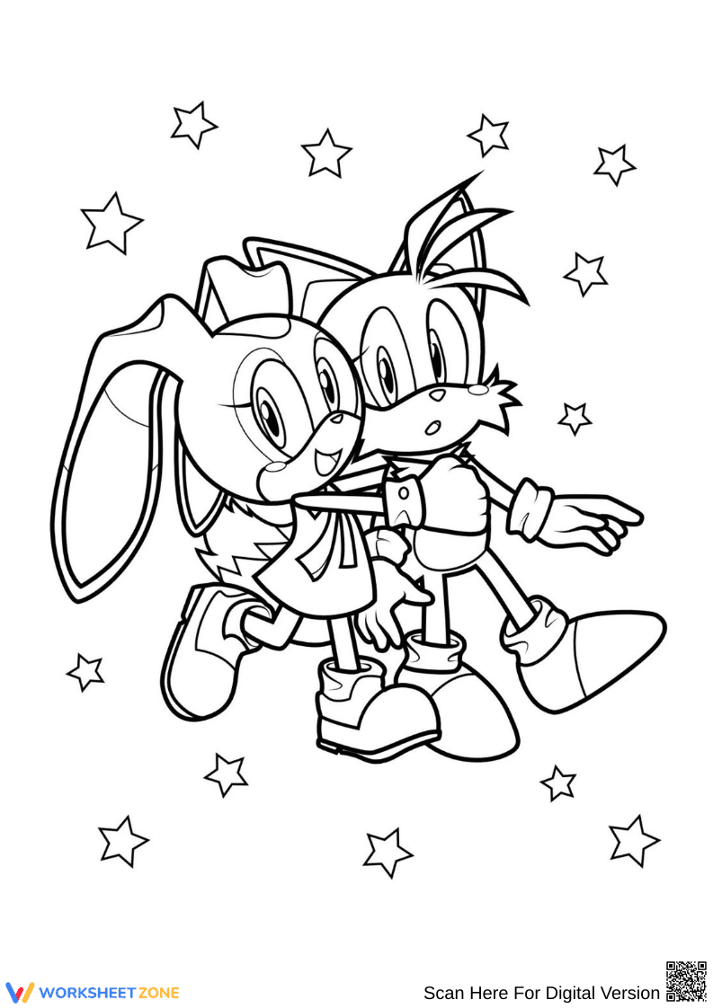 Tails and Cream Starry Night Coloring Page - Page 1