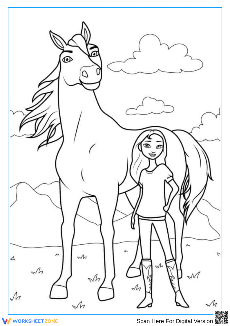 Spirit and Lucky Coloring Page – Girl and Horse Friendship - Page 1