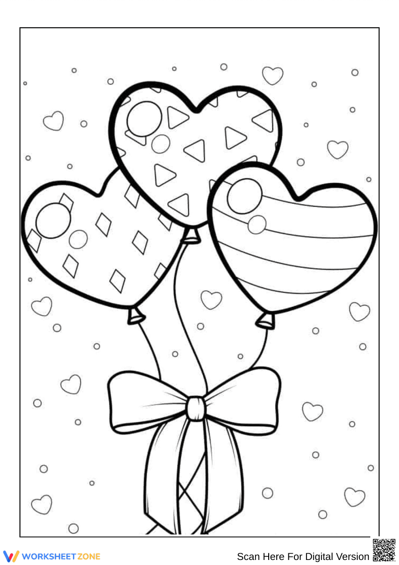 Heart-Shaped Balloons Coloring Page - Page 1