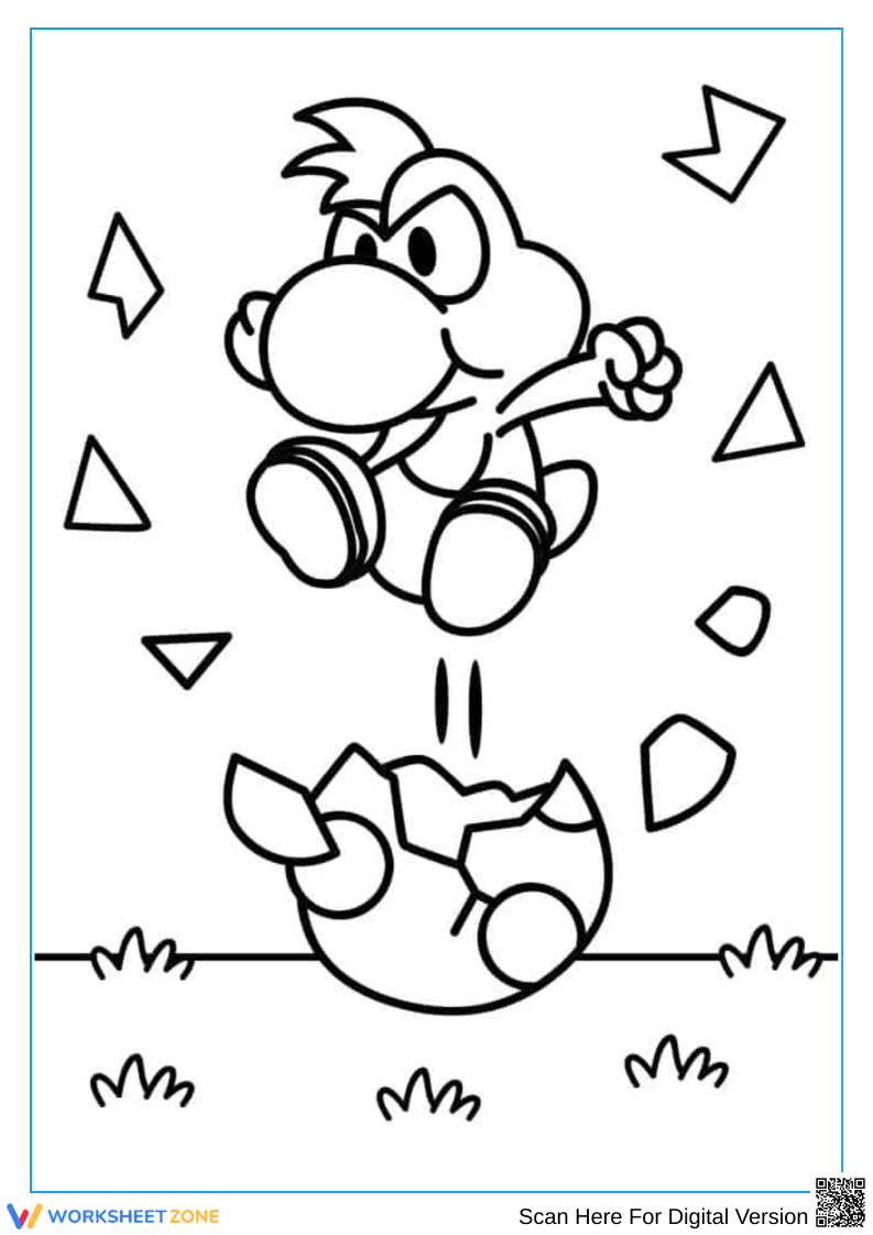 Baby Yoshi Hatching from Egg Coloring Page - Page 1