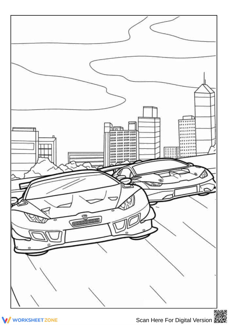 Lamborghini City Race Coloring Page - Page 1