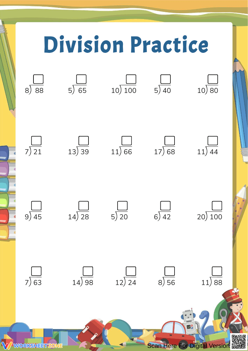Division Practice Worksheet for Kids - Page 1