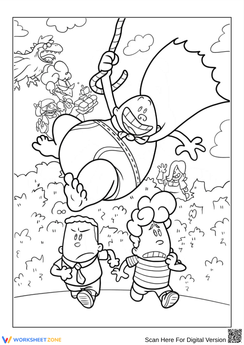 Captain Underpants Swinging Into Action Coloring Page - Page 1