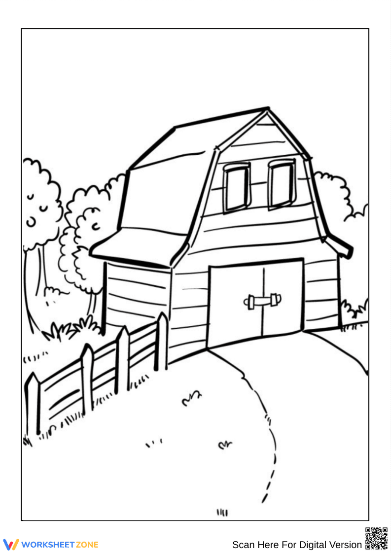 Barn in the Countryside Coloring Page - Page 1