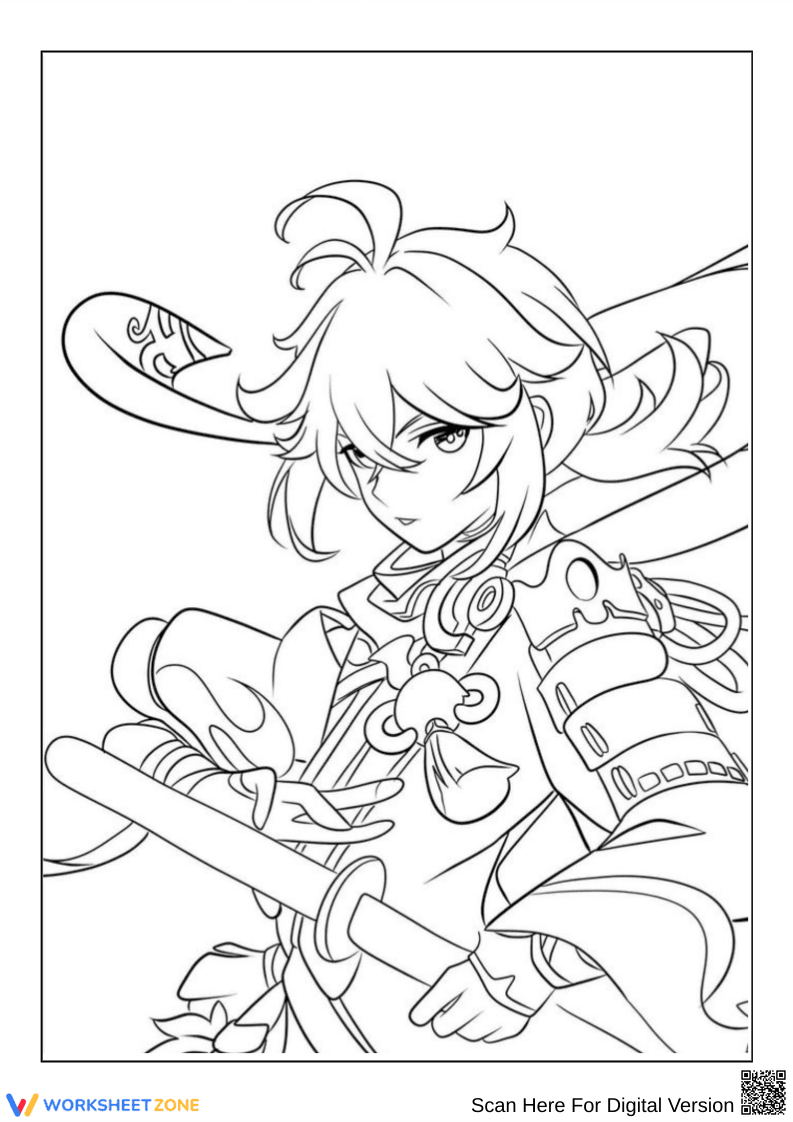 Genshin Impact Samurai-Style Character Coloring Page - Page 1