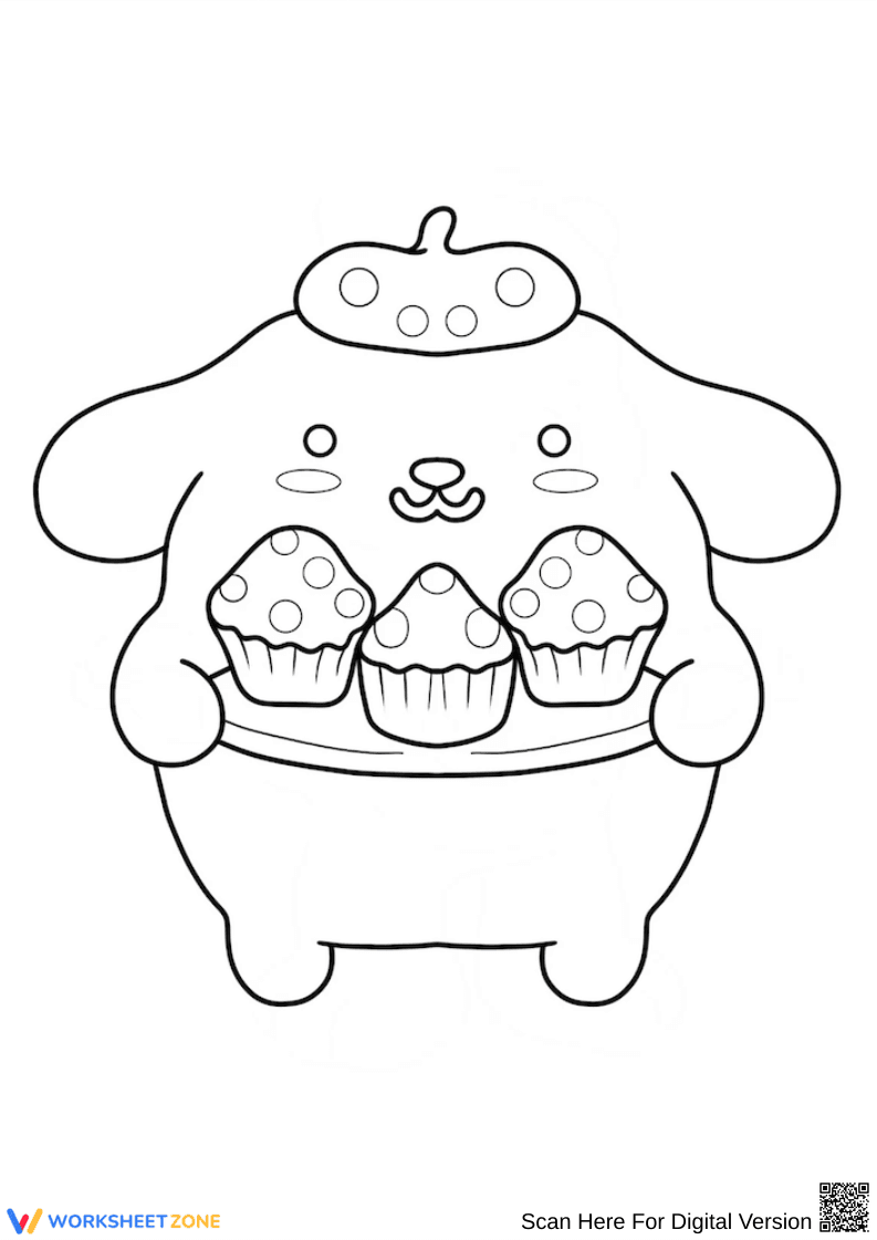 Kawaii Pompompurin Serving Cupcakes Coloring Page - Page 1