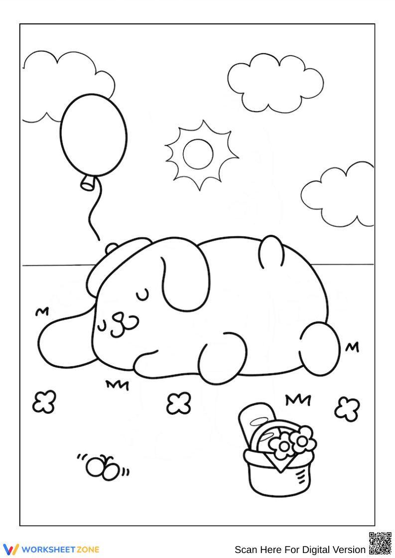 Pompompurin Sleeping on Grass Coloring Page - Page 1