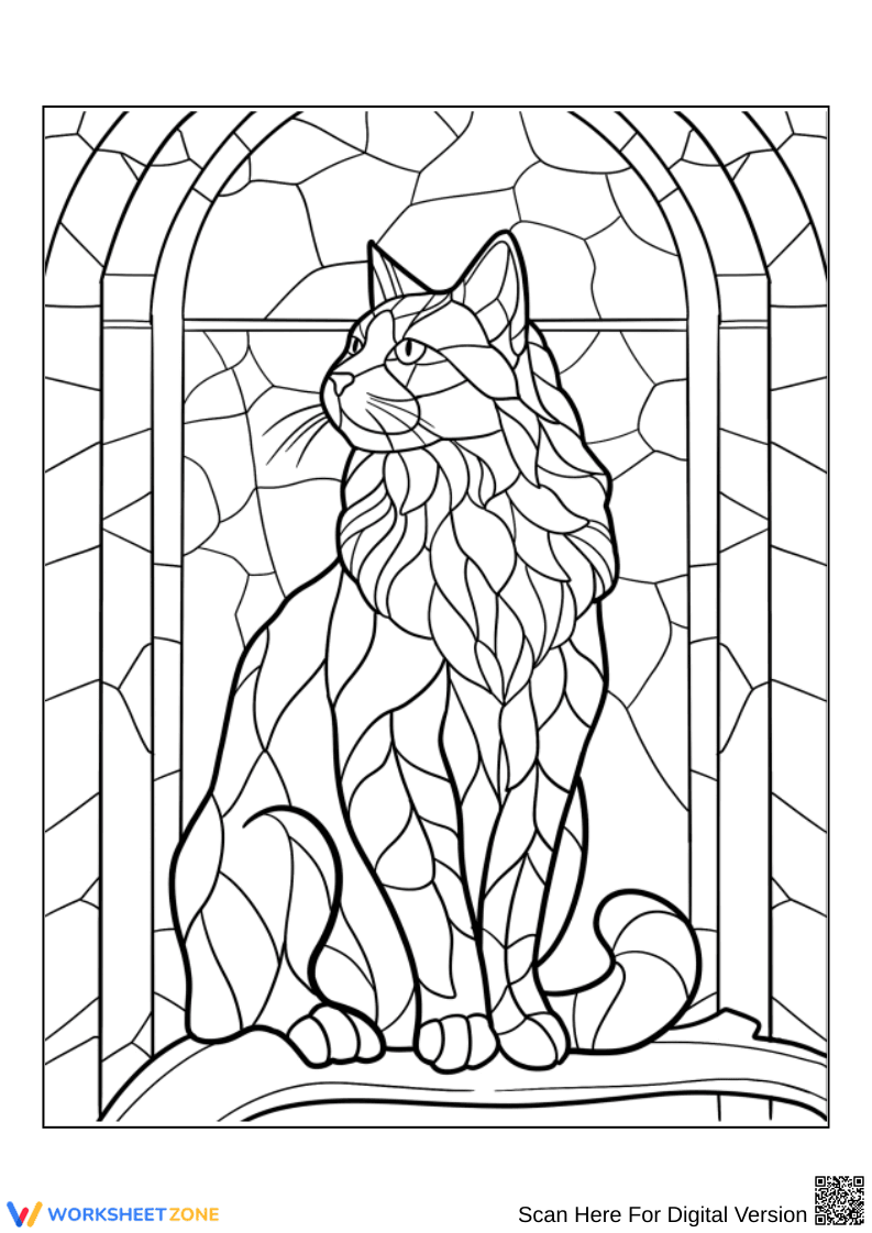 Stained Glass Cat Coloring Page - Page 1