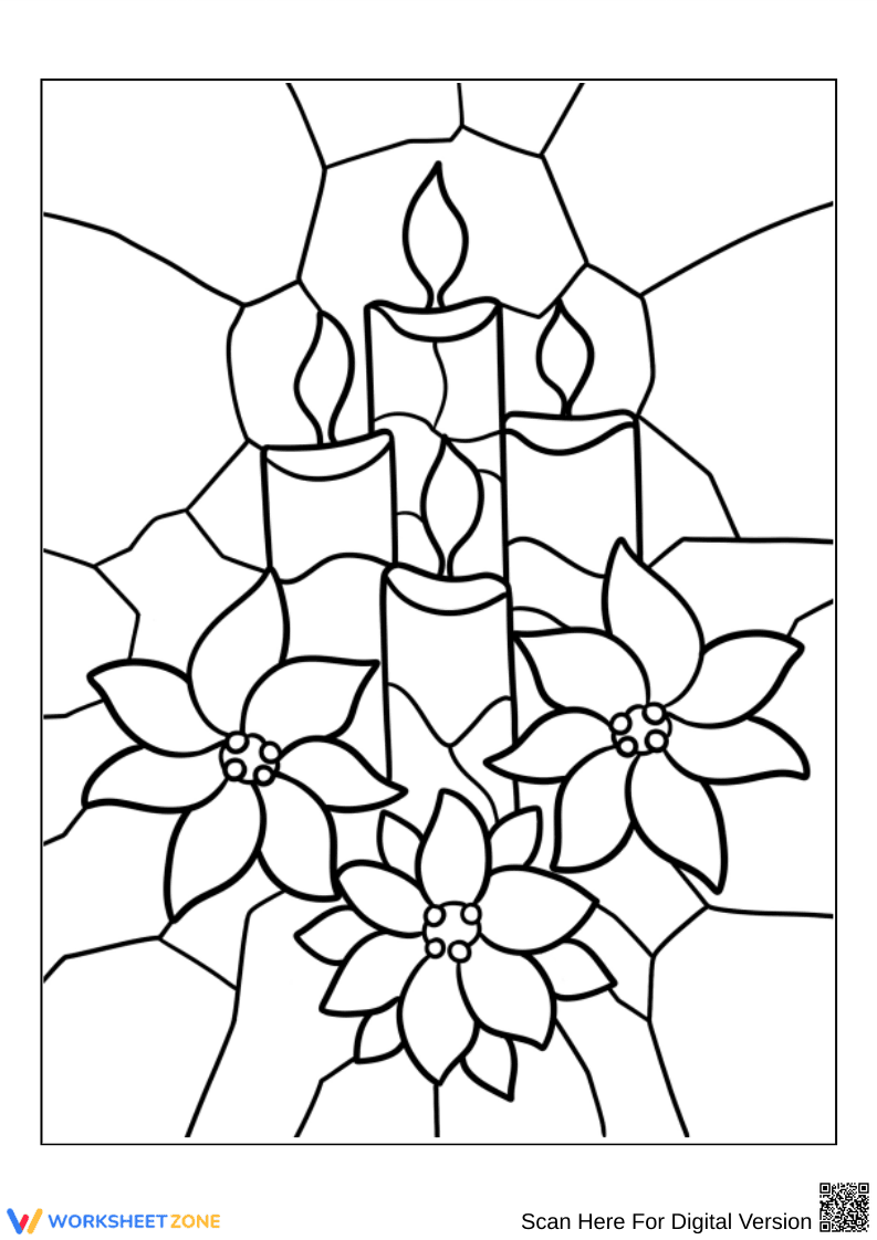 Candle and Flower Stained Glass Coloring Page for Relaxation - Page 1