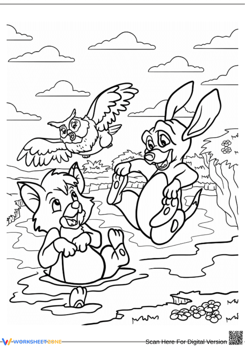 Fox and the Hound Pond Adventure Coloring Page - Page 1