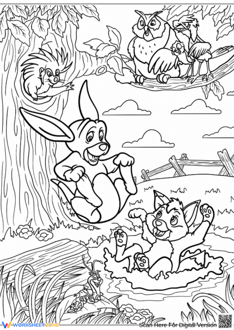 Fox and the Hound with Forest Friends Coloring Page - Page 1