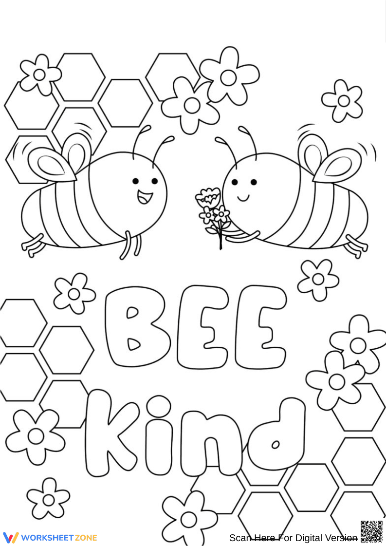 Bee Kind Printable Coloring Page - Page 1