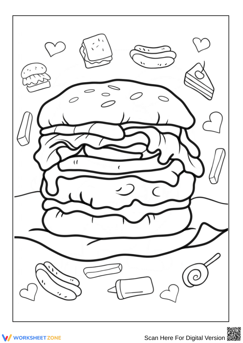 Giant Hamburger Coloring Page - Page 1