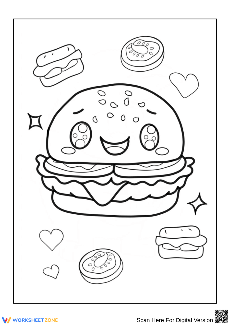 Kawaii Burger Coloring Page - Page 1