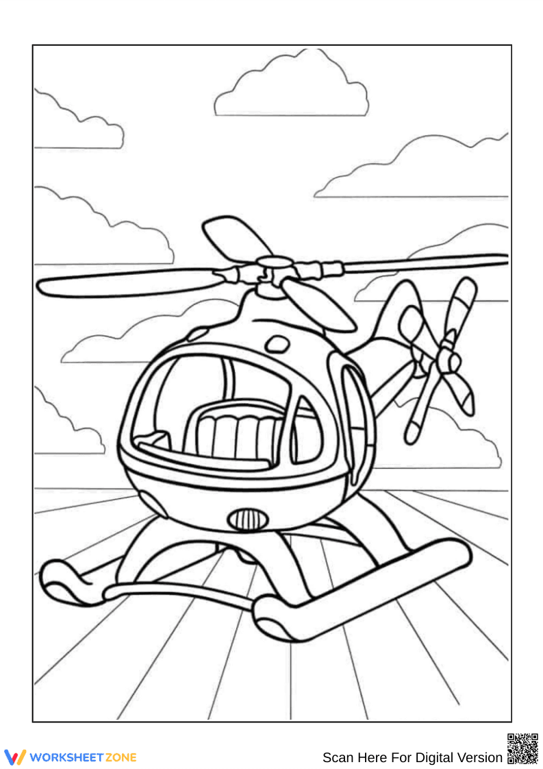 Cartoon Helicopter Coloring Page - Page 1