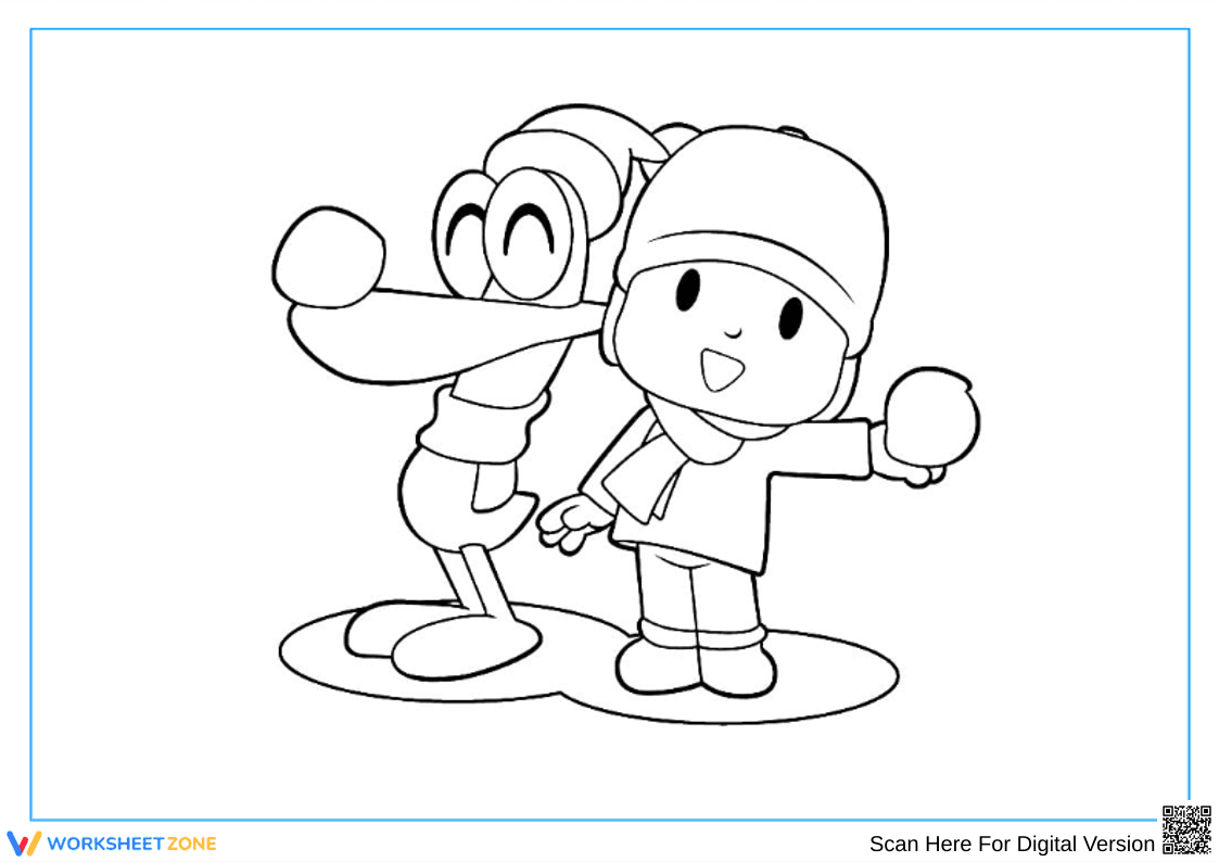Pocoyo and Pato Winter Coloring Page - Page 1
