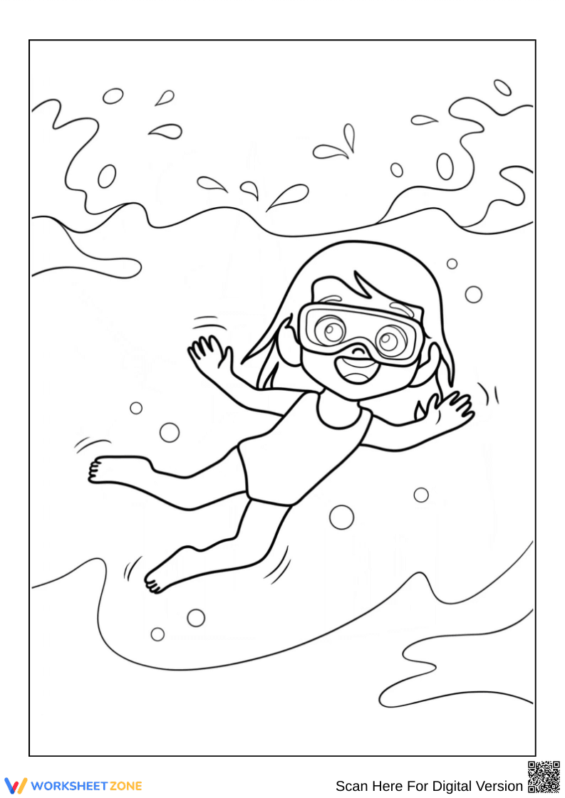 Girl Swimming Coloring Page - Page 1