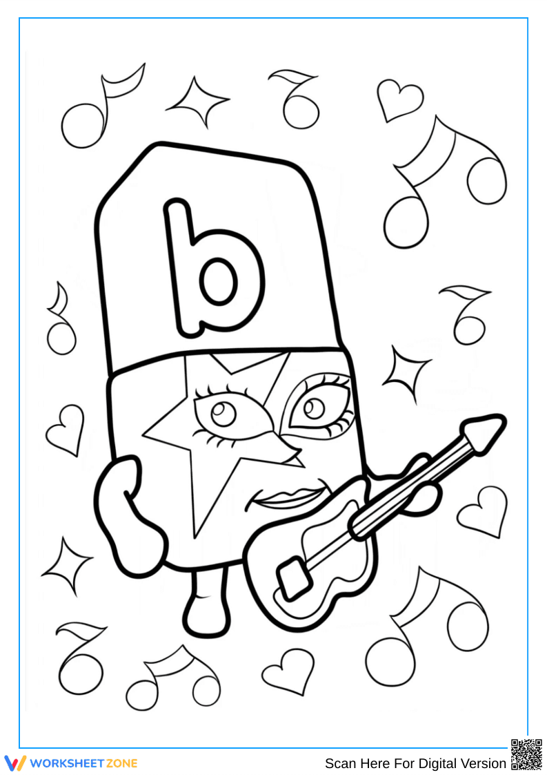 Alphablock B Rock Star Coloring Page - Page 1