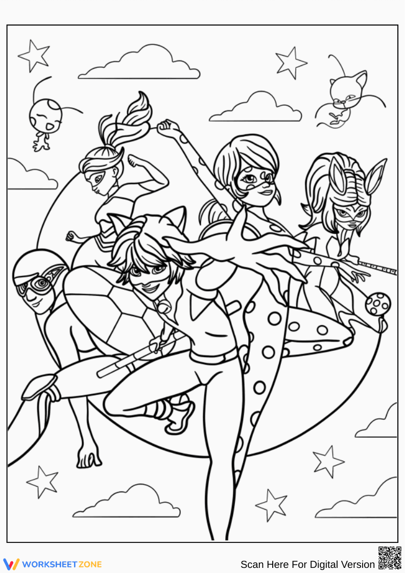 Miraculous Ladybug Superhero Team Unite Coloring Page - Page 1