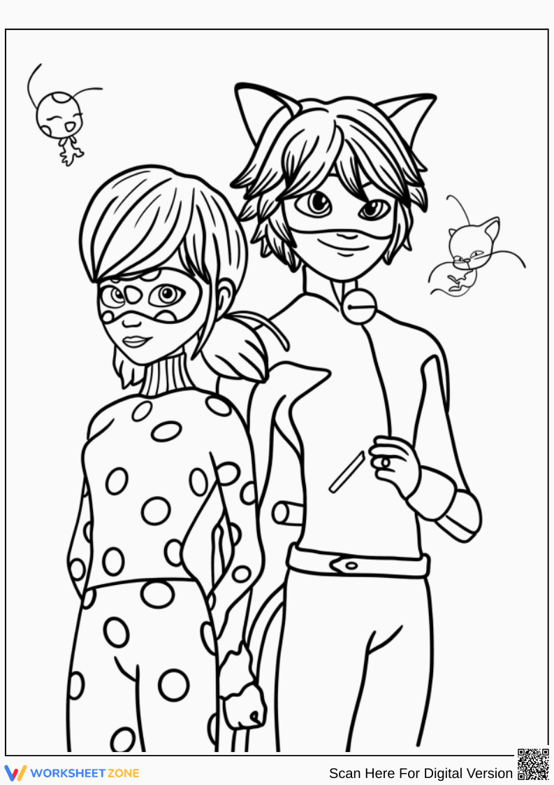 Miraculous Ladybug & Cat Noir Duo Easy Coloring Page - Page 1