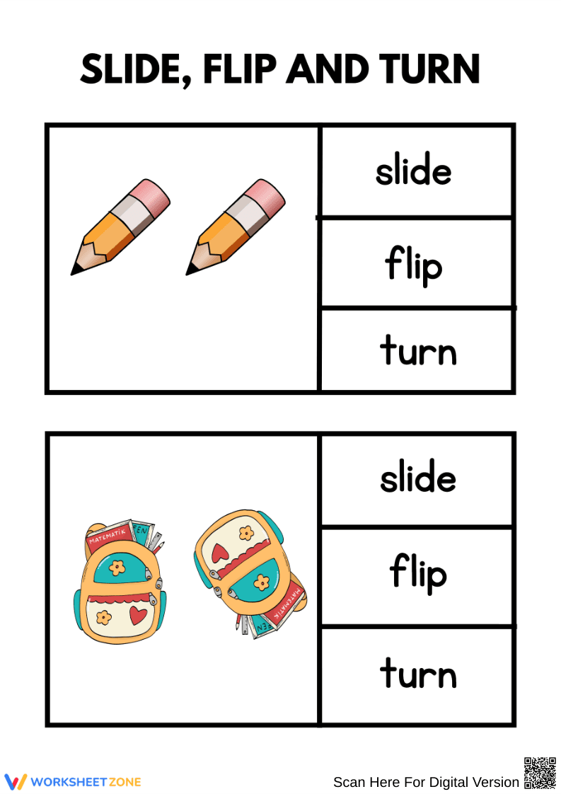 Slide, Flip, and Turn Geometry Worksheet - Page 1