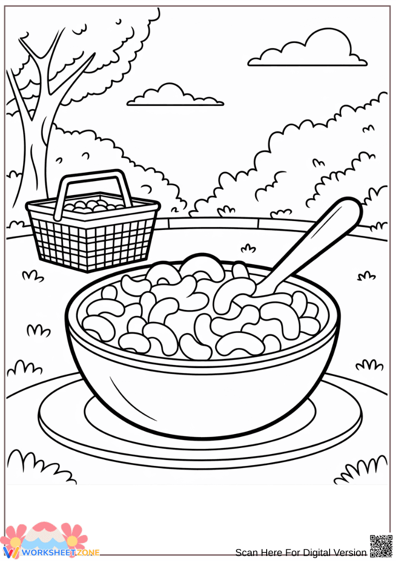 Mac and Cheese Picnic Coloring Page - Page 1