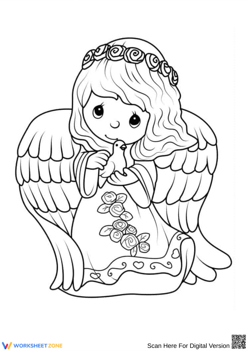 Cute Angel with Dove Coloring Page - Page 1