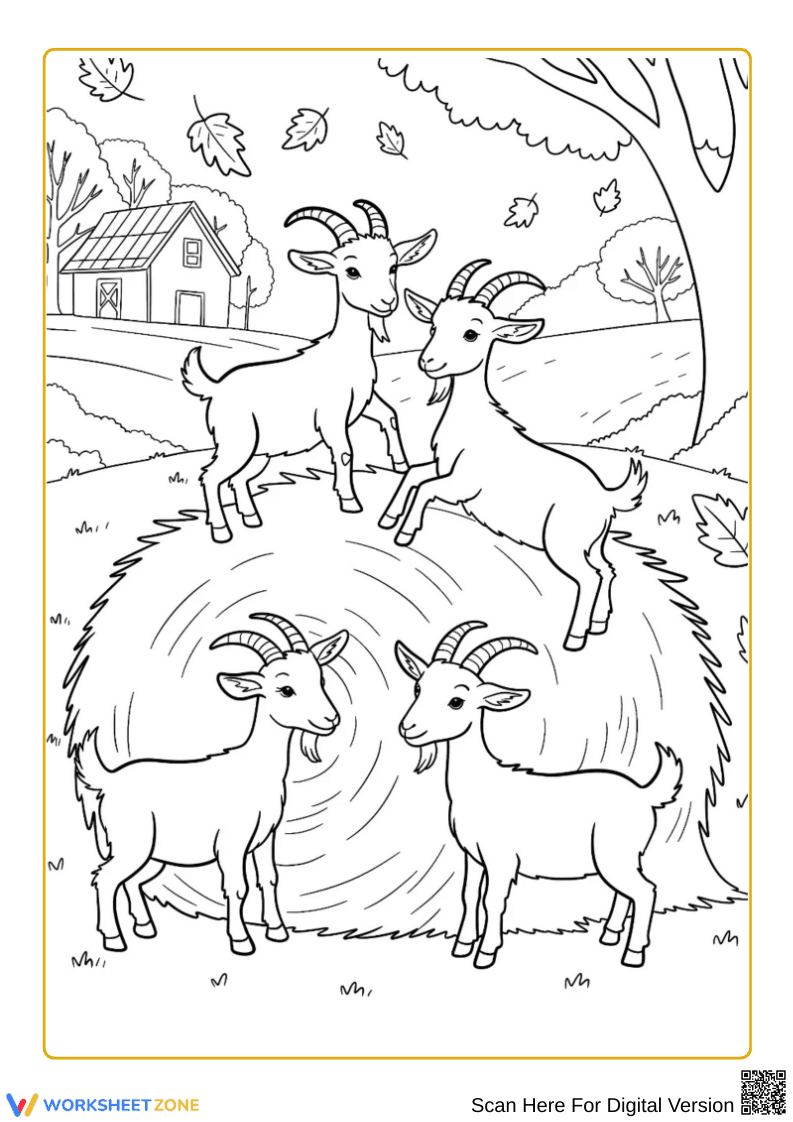 Farm Goats on Haystack Coloring Page - Page 1