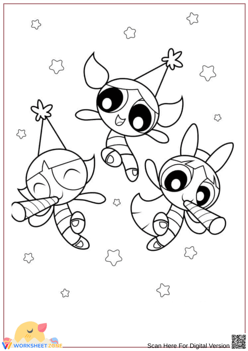 Powerpuff Girls Party Coloring Page - Page 1