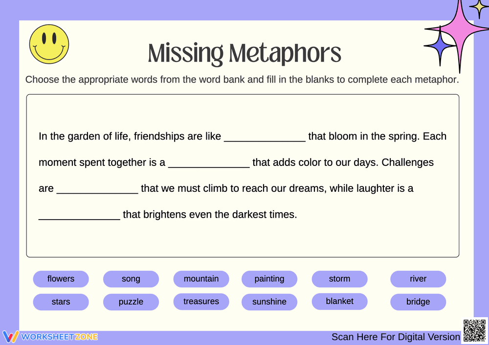 Missing Metaphors Worksheet – Figurative Language Practice - Page 1