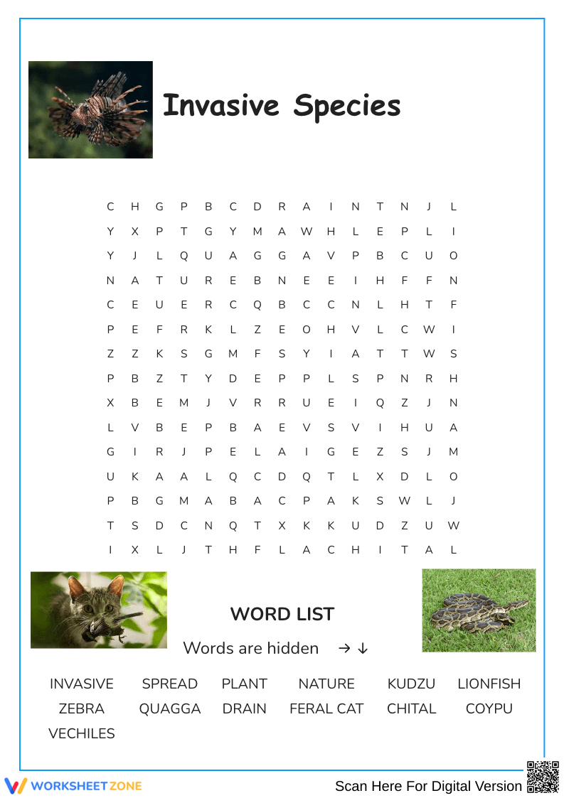 Invasive species word search worksheet - Page 1