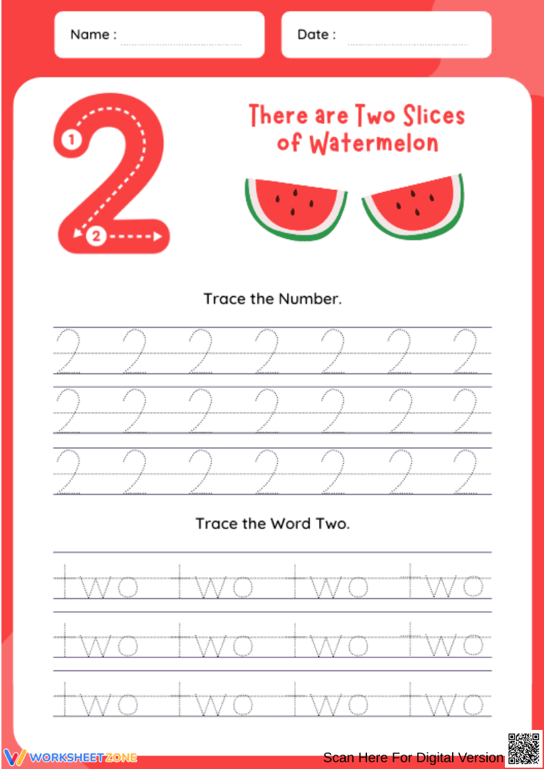 Number 2 Worksheet with Tracing Practice - Page 1