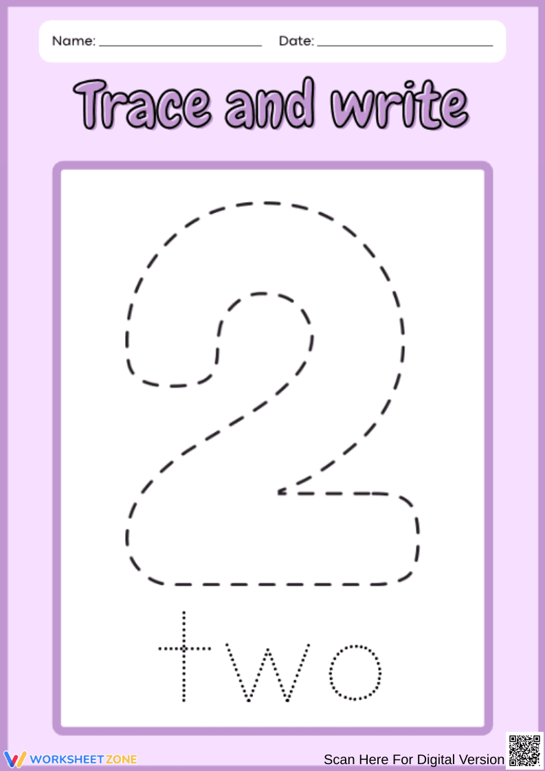 Trace and Write Number 2 Worksheet - Page 1