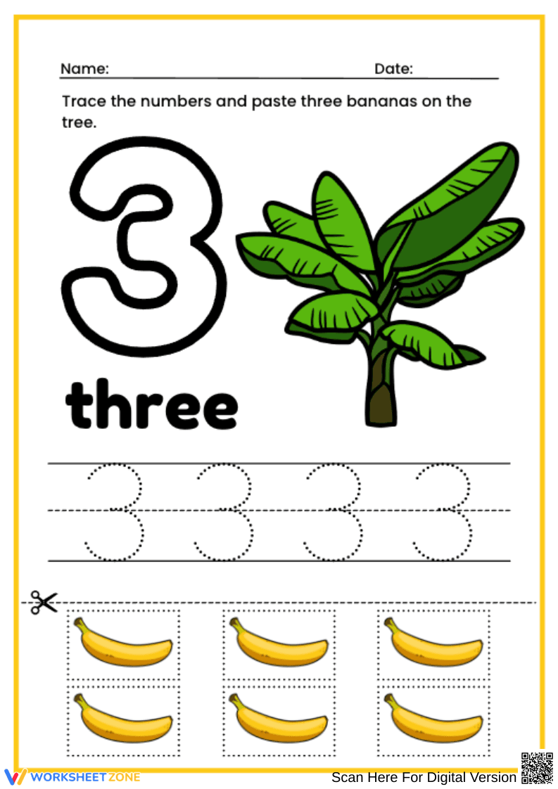 Trace and Learn Number 3 Worksheet - Page 1