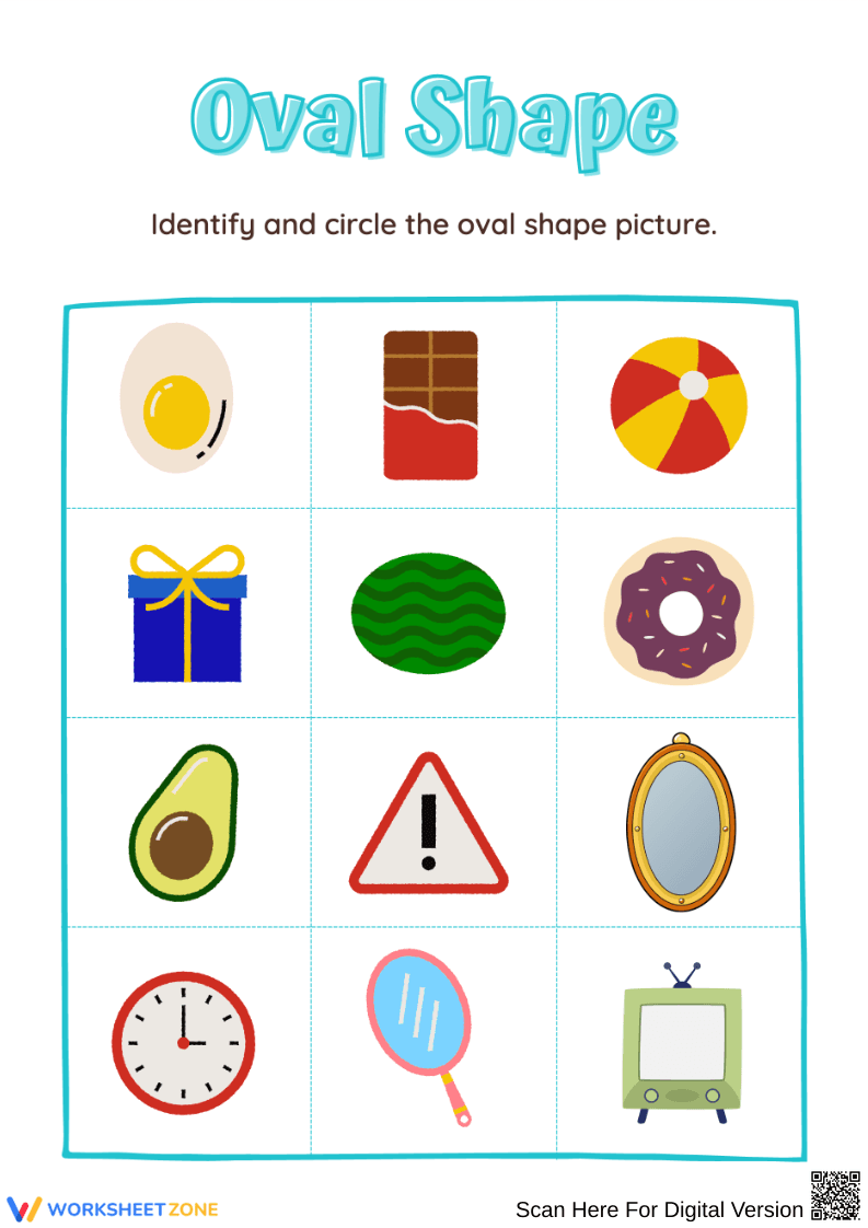 Oval Shape Identification Worksheet for Kids - Page 1