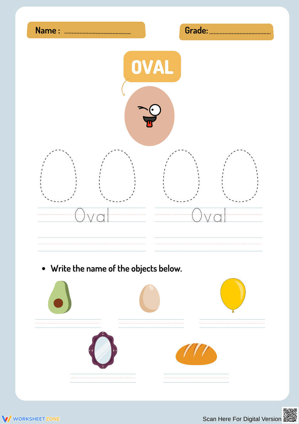 Oval Tracing and Object Recognition Worksheet - Page 1