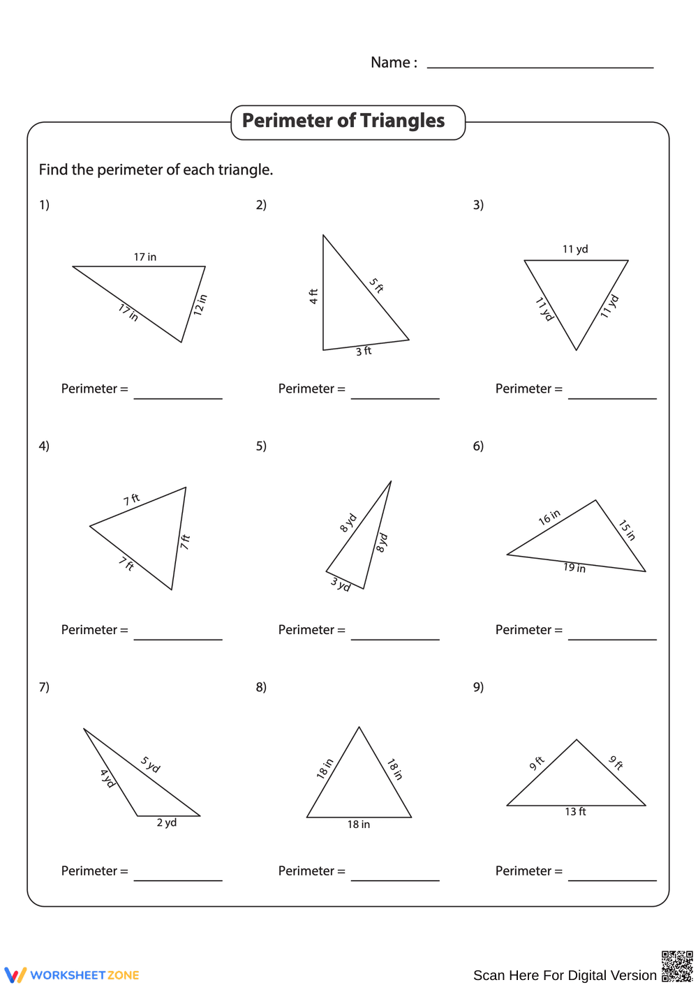 Triangle Perimeter Practice Worksheet - Page 1