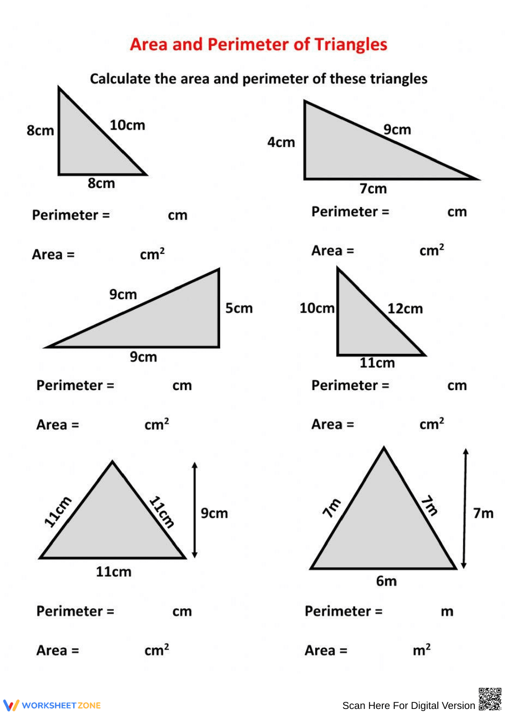 Triangle Area and Perimeter Worksheet - Page 1
