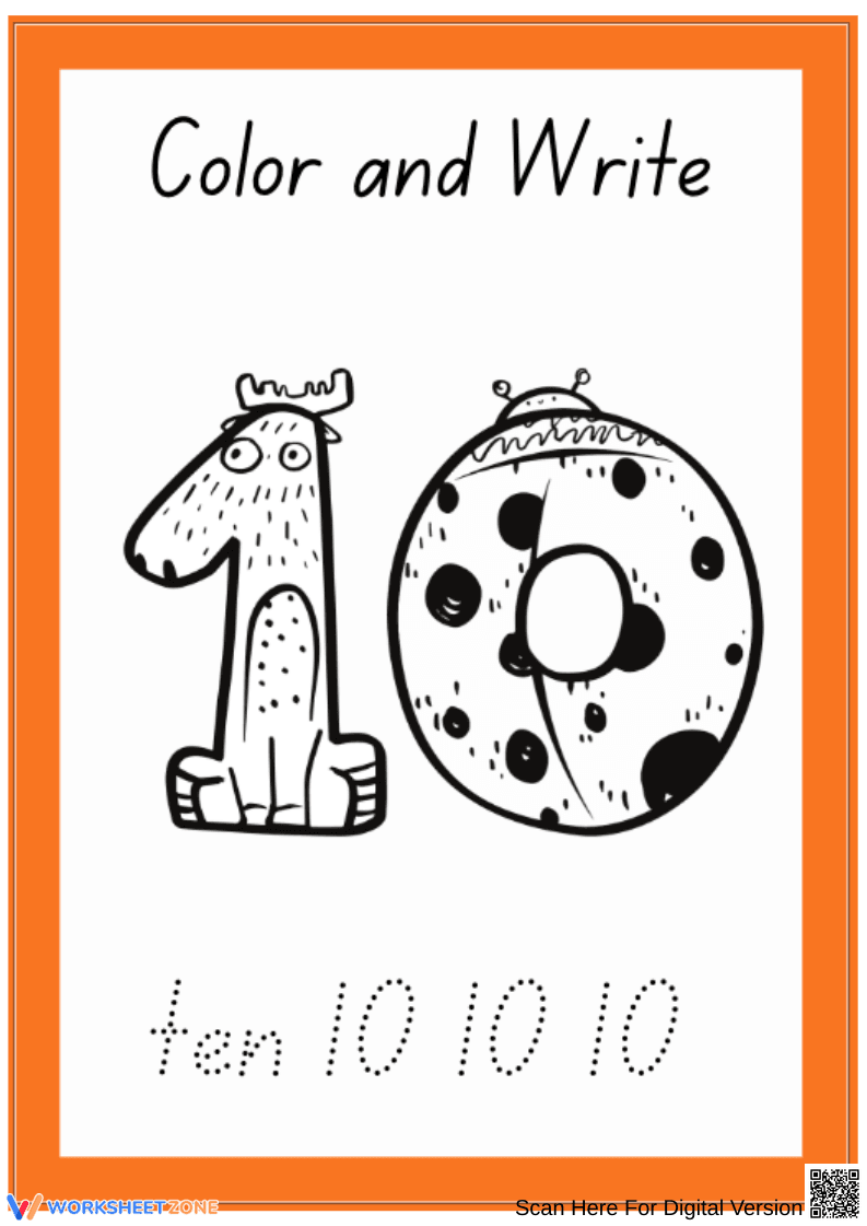 Number 10 Coloring and Writing Worksheet - Page 1