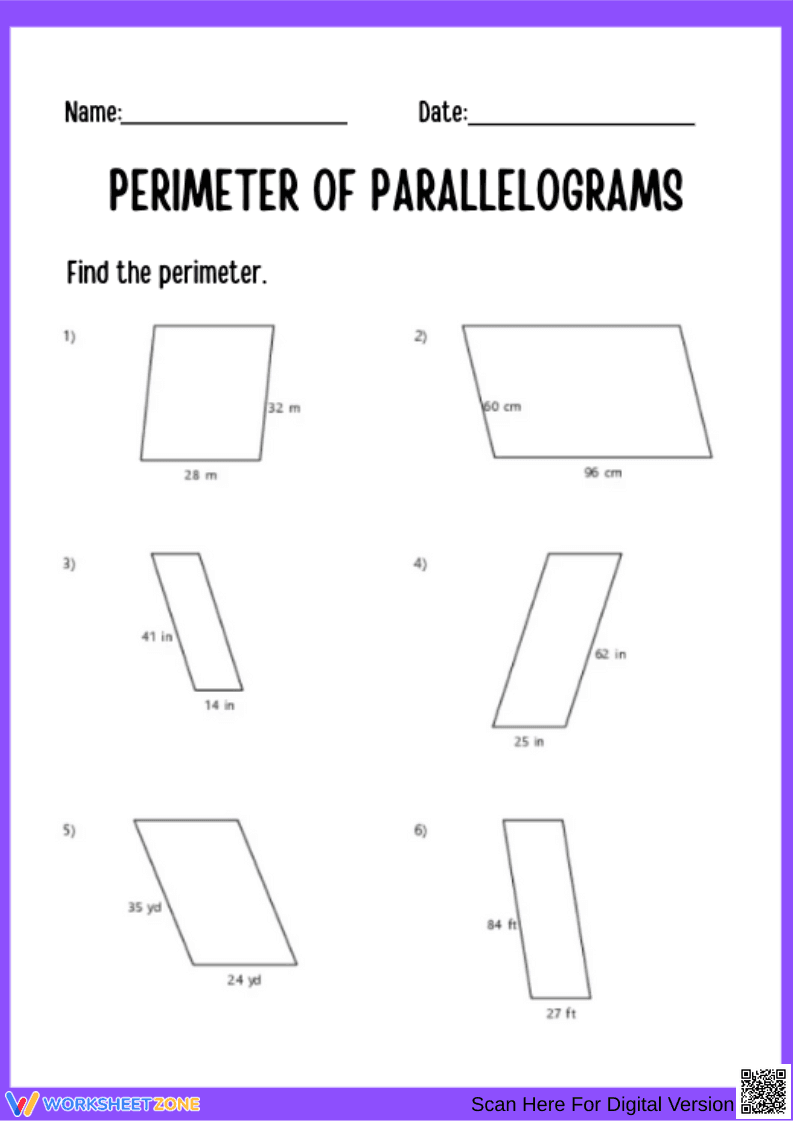 Perimeter of Parallelograms Worksheet - Page 1