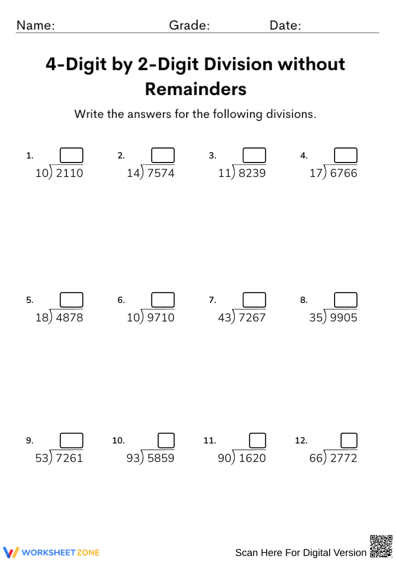 4 by 2 Division Worksheet without Remainders - Page 1